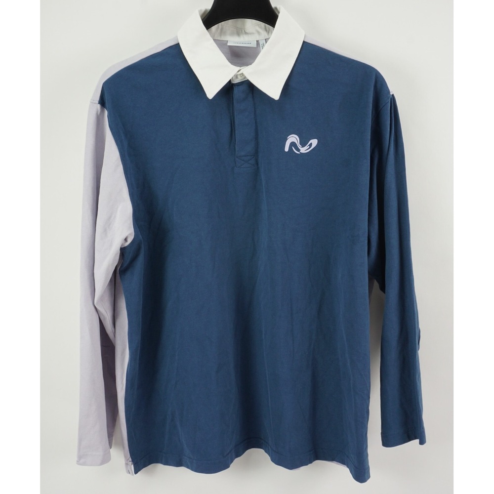 Weekday Caleb Rugby Polo Shirt Men's Medium Long Sleeve Blue Lilac Colorblock‎